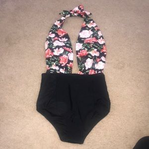 Floral high waisted halter swimsuit